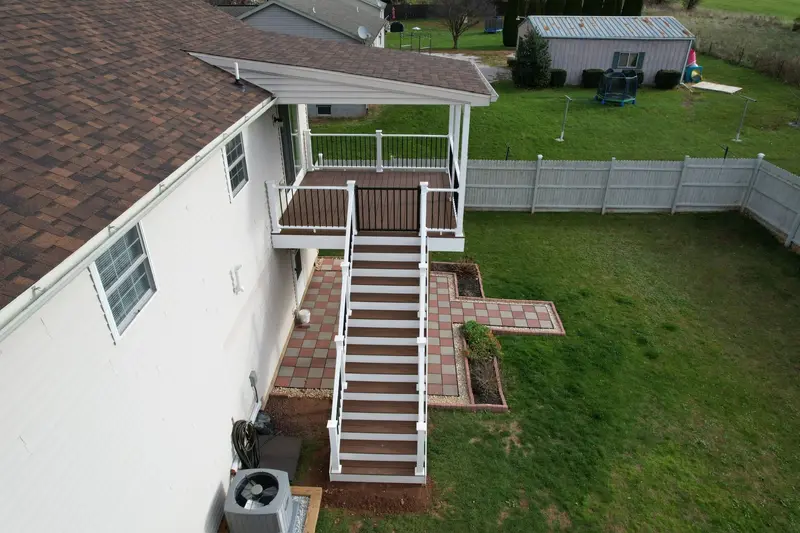 Aerial view of finished deck and staircase — Caliber Build · 03